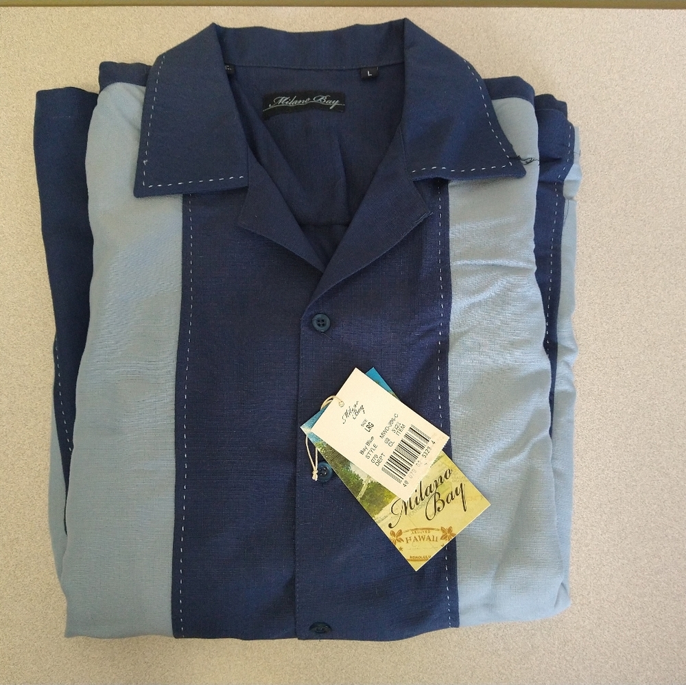 Bowling shirt, two-tone blue, fashion stitch, Lg